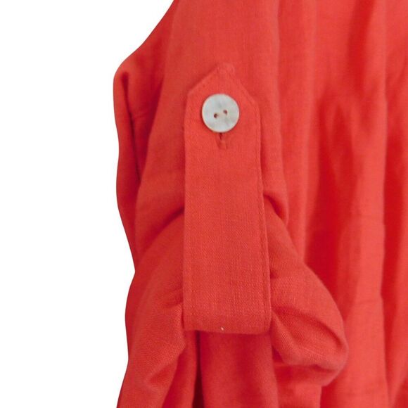 Womens Size 2X Red Orange Linen Tunic Button up Roll Tab Sleeve - Picture 3 of 6